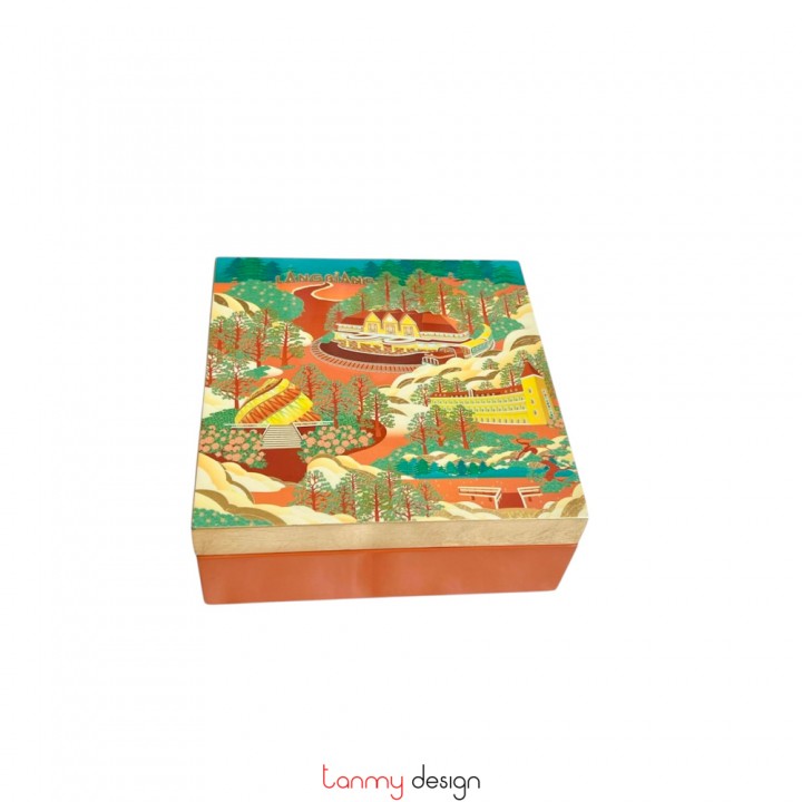 Hộp sơn mài họa tiết Ga Đà Lạt 15x15x6 cm